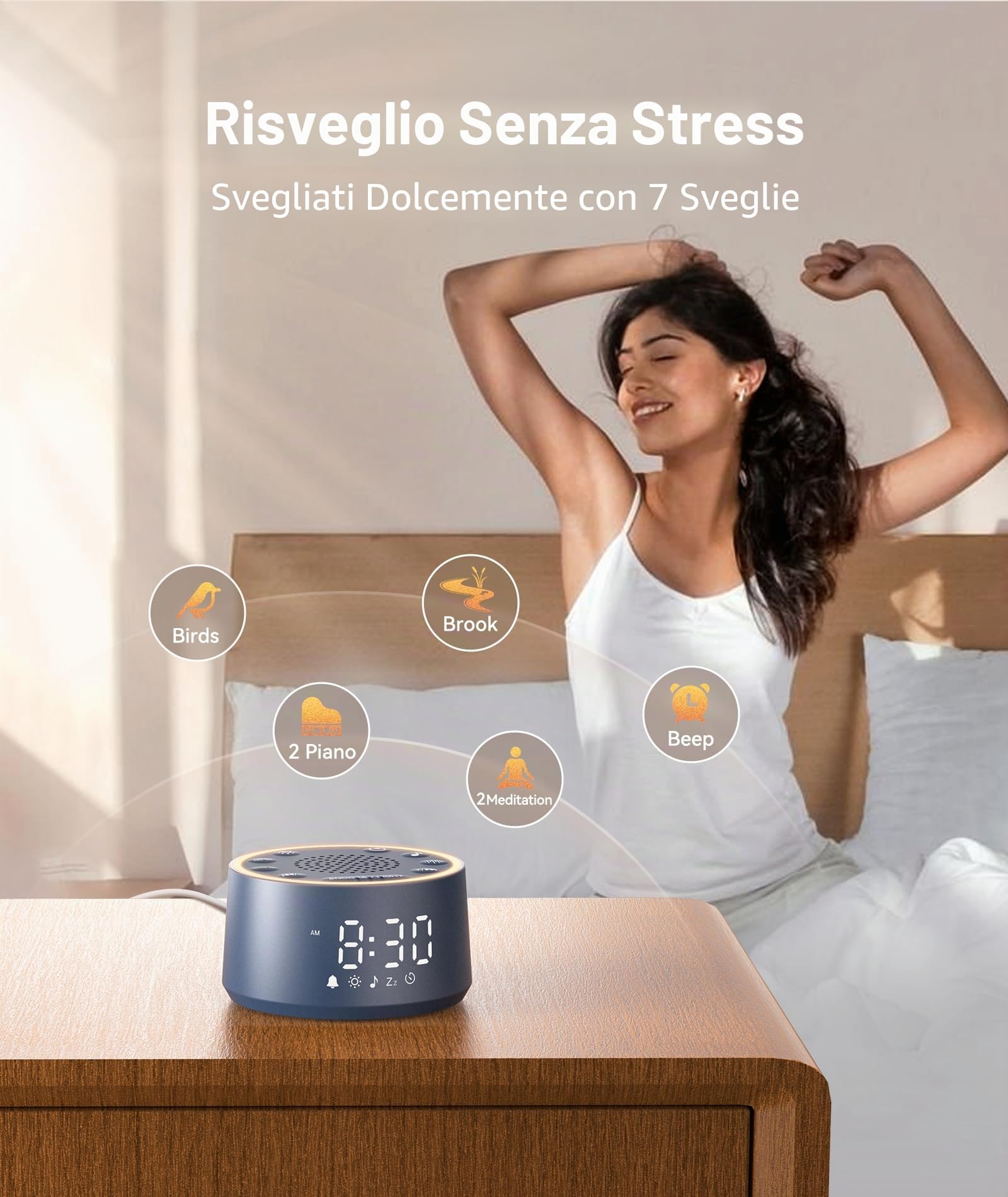 Dreamegg White Noise Machine - D1 Nova Sound Machine Pour Bébés Et Adultes, 25 Sons Apaisants, 10 Veilleuses, Écran À Intensité Réglable, Réveil Sans Téléphone Pour Chambres À Coucher, Blanche
