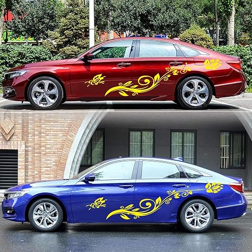 Miniatura 9 de Adhesivos universales de ambos lados para automóvil, diseño de mariposa, flores, vides, calcomanías para el cuerpo, calcomanía para capucha (negro)