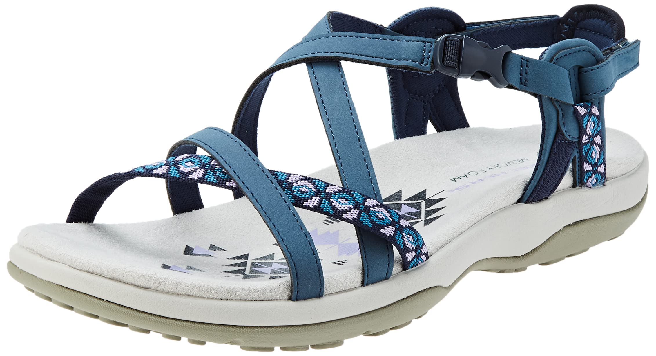 Skechers Damen Reggae Slim Vacay Slingback Sandalen, Navy Duraleather/Webbing, 39 EU