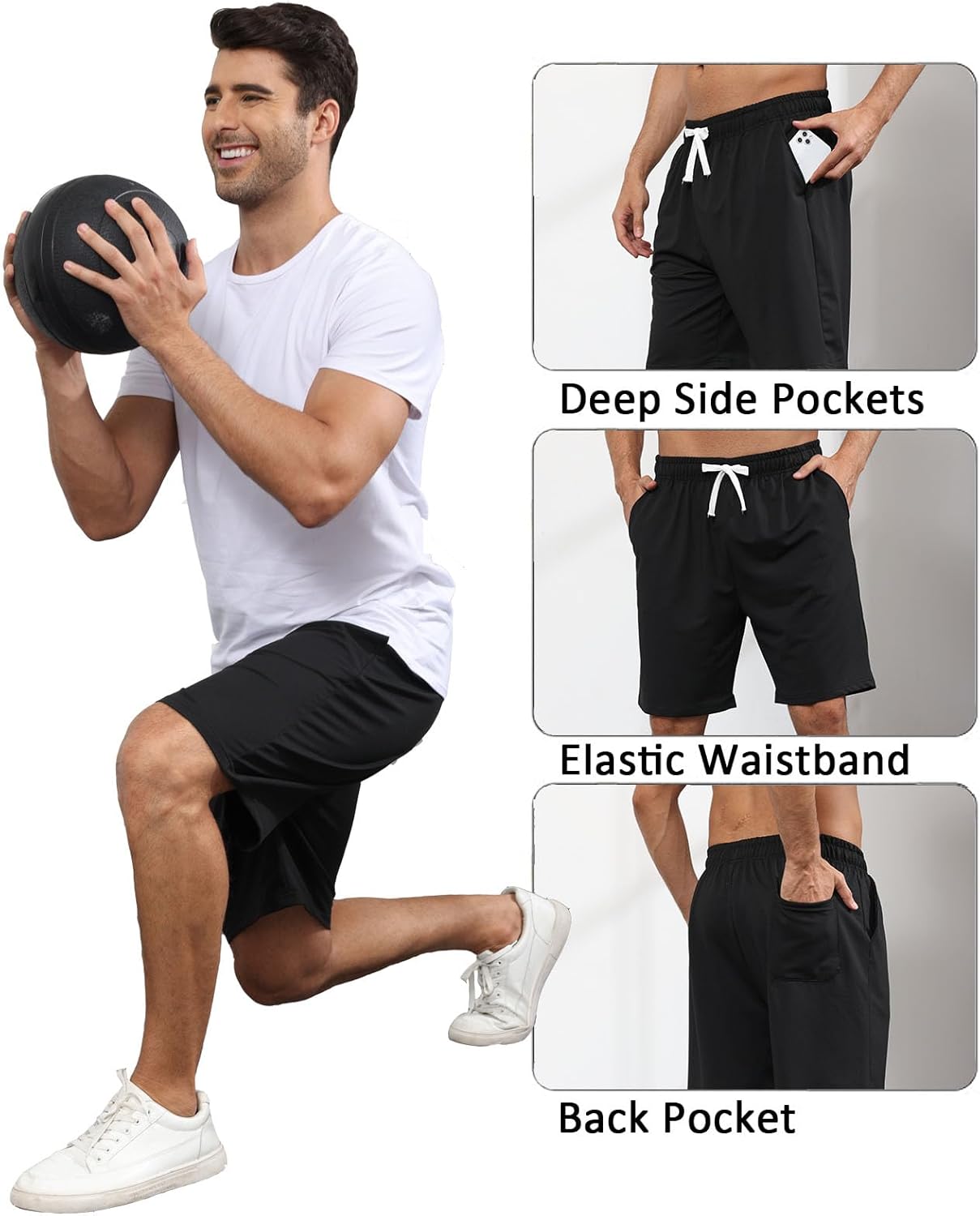 Men's Sweat Shorts with Pockets Lounge Shorts 8" Drawstring Shorts Soft Breathable - Image 5