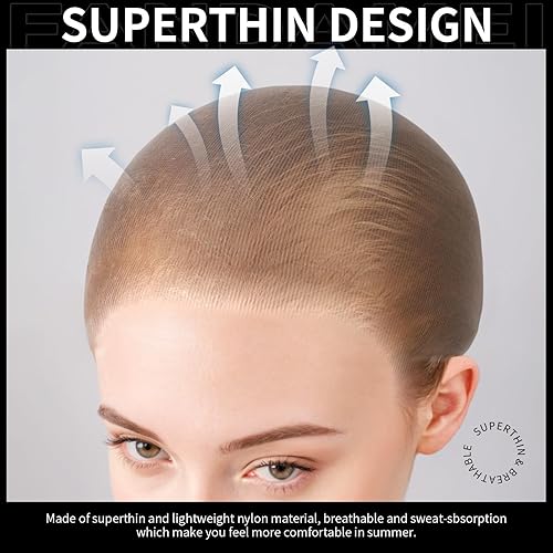 Miniatura 4 de Fandamei Gorras de peluca de nailon HD ultrafinas, 4 unidades, súper finas, color nude, gorra de peluca de nailon para mujer, elásticas, gorras de