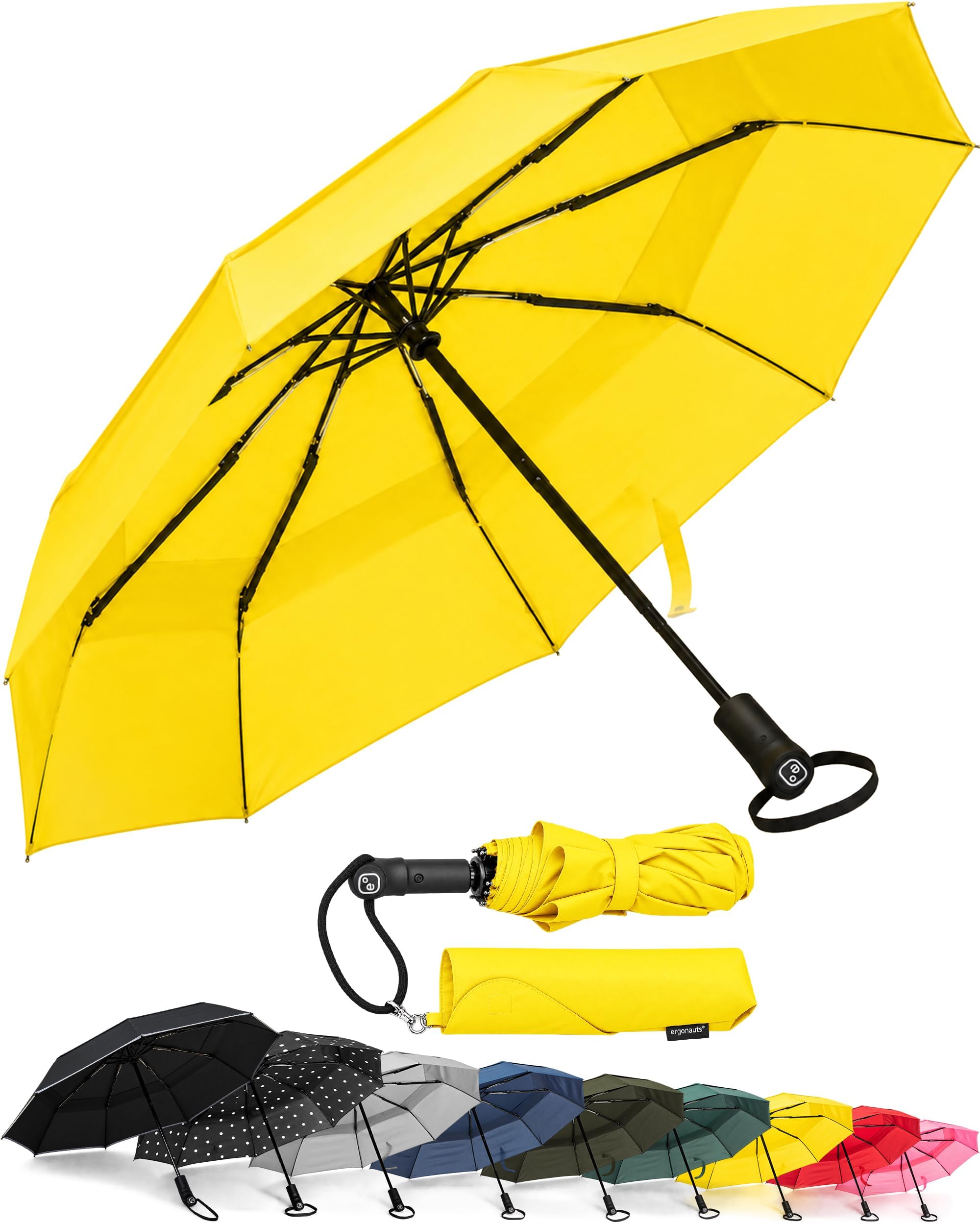 Travel Umbrella Windproof Vented Double Canopy with Teflon Coating - Portable Compact Foldable Lightweight Design and High Wind Resistance