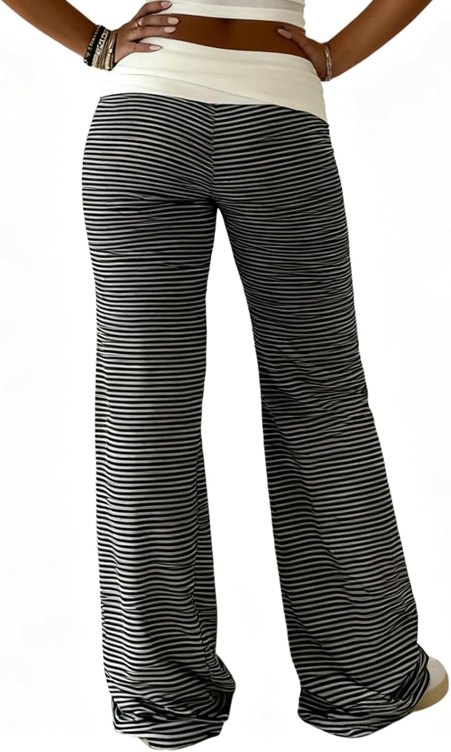 Women Y2K Fold Over Yoga Pants Elastic Low Waist Contrast Color Straight Wide Leg Soft Sweatpants - Image 5
