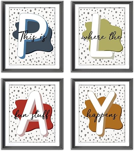 Póster de pared para sala de juegos para niños, póster bohemio de moda con puntos negros, decoración de lienzo para sala de juegos infantil, arte de