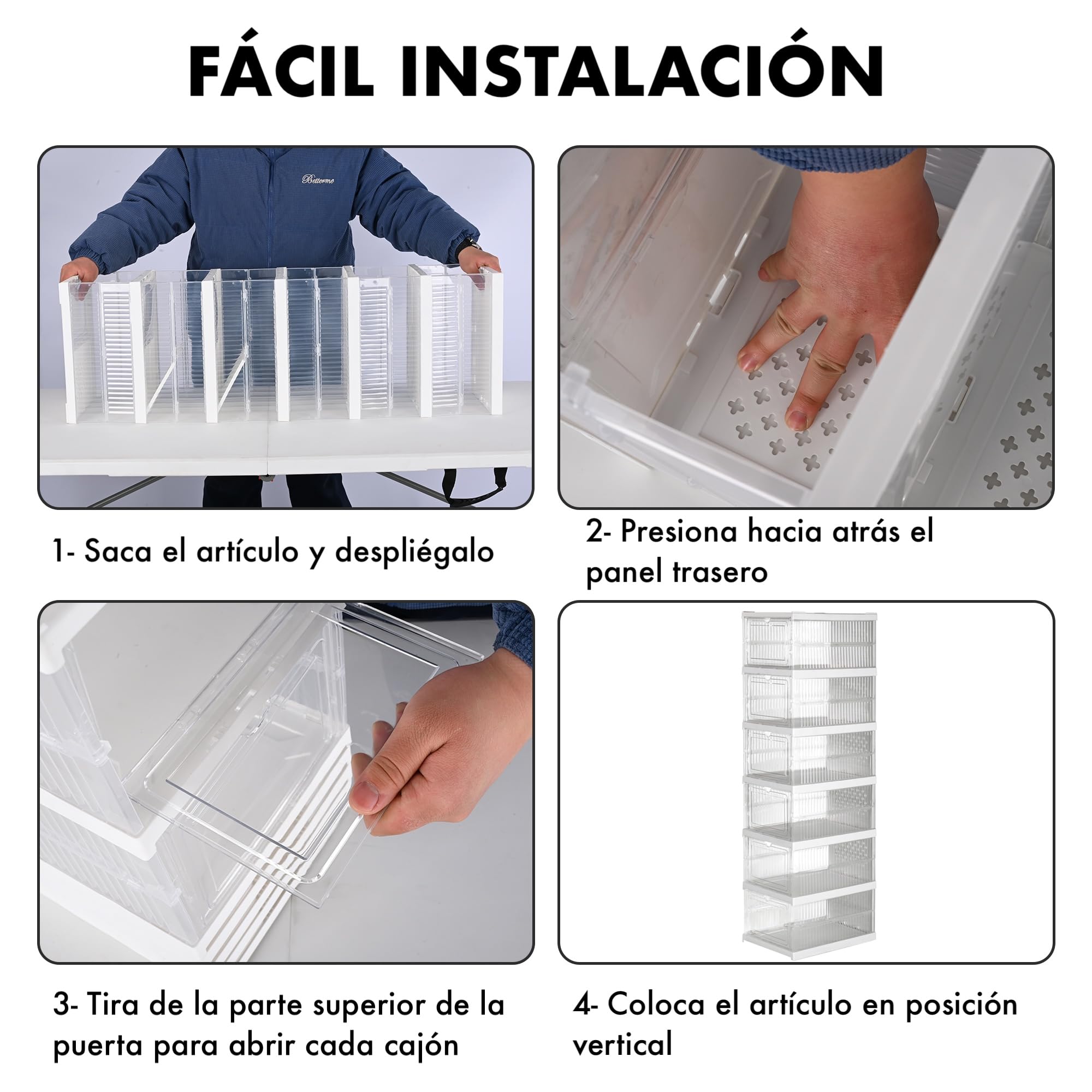 12x Cajas de almacenamiento plegables y apilables | Zapatero | Organizadores de plástico transparente con puerta abatible | Diseño modular, ventilado y resistente para guardar zapatos ropa accesorios