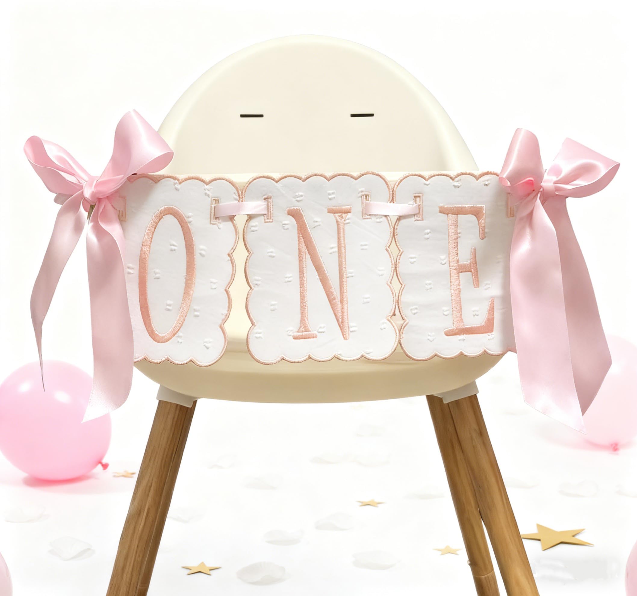 Photo 1 of Pink and White Bow ONE High Chair Banner for Girl First Birthday High Chair Banner Sweet One Pink Bow 1st Birthday Decorations