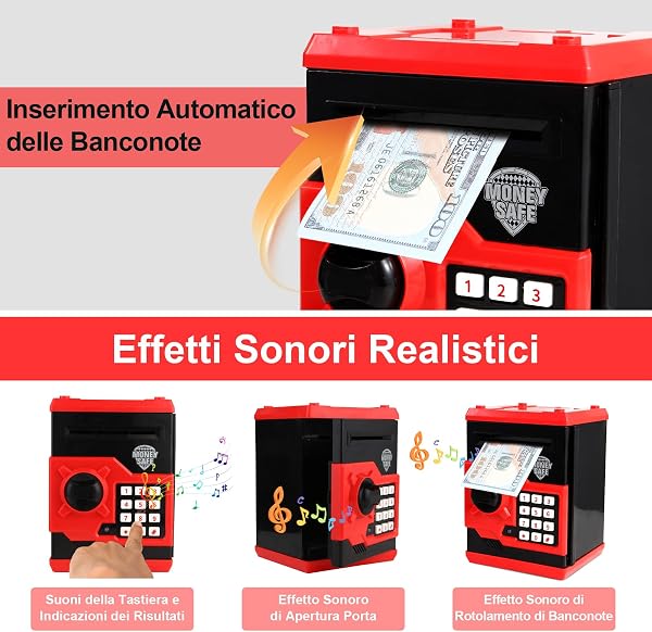 Pup Go Electronic ATM Money Box for Children 3-12 Years, Safe Toy Safe with Safe Code for Coins & Banknotes, Automatic Banknote Deposit, Technology Gift for Boys & Girls (Red) - 2