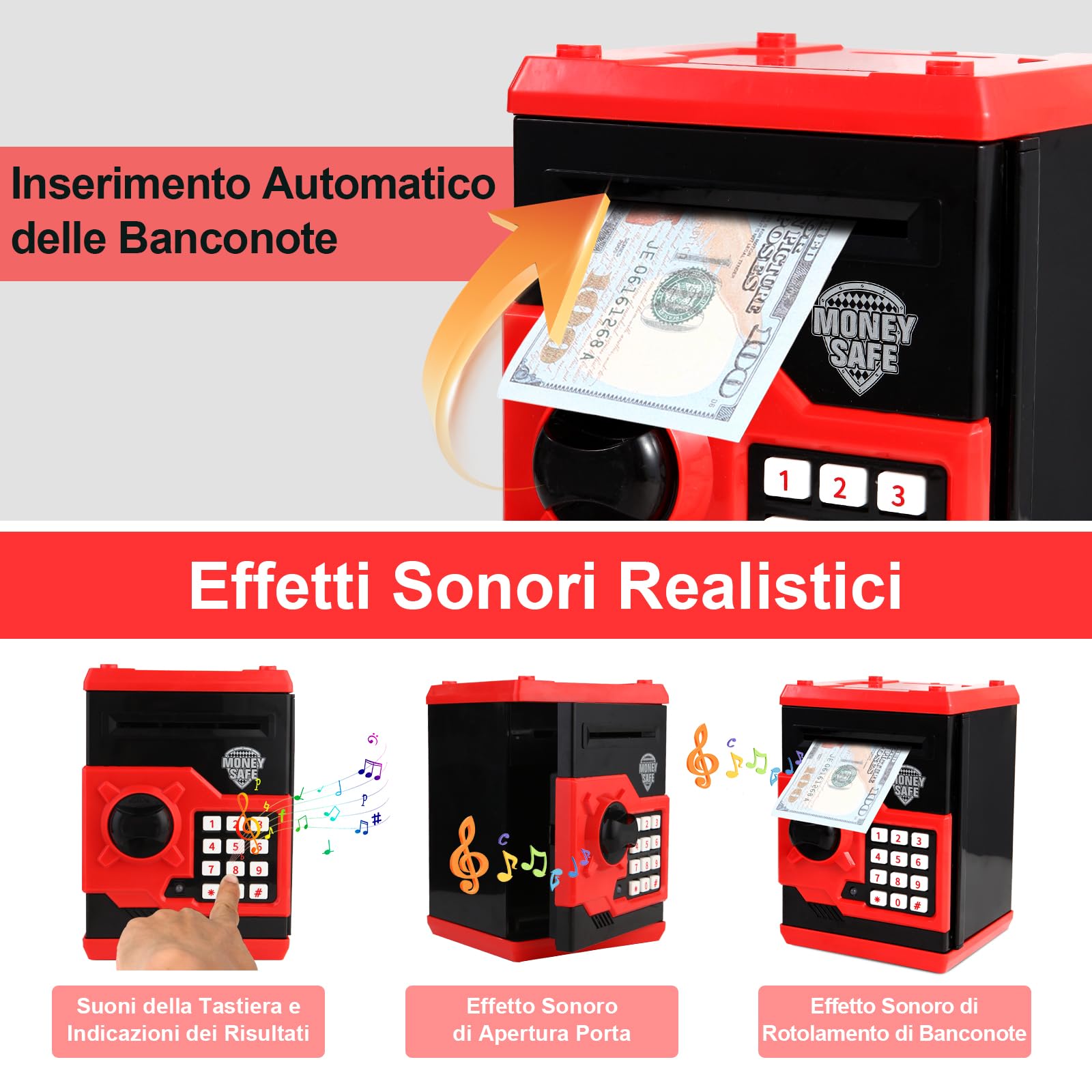 Pup Go Electronic ATM Money Box for Children 3-12 Years, Safe Toy Safe with Safe Code for Coins & Banknotes, Automatic Banknote Deposit, Technology Gift for Boys & Girls (Red) - 3