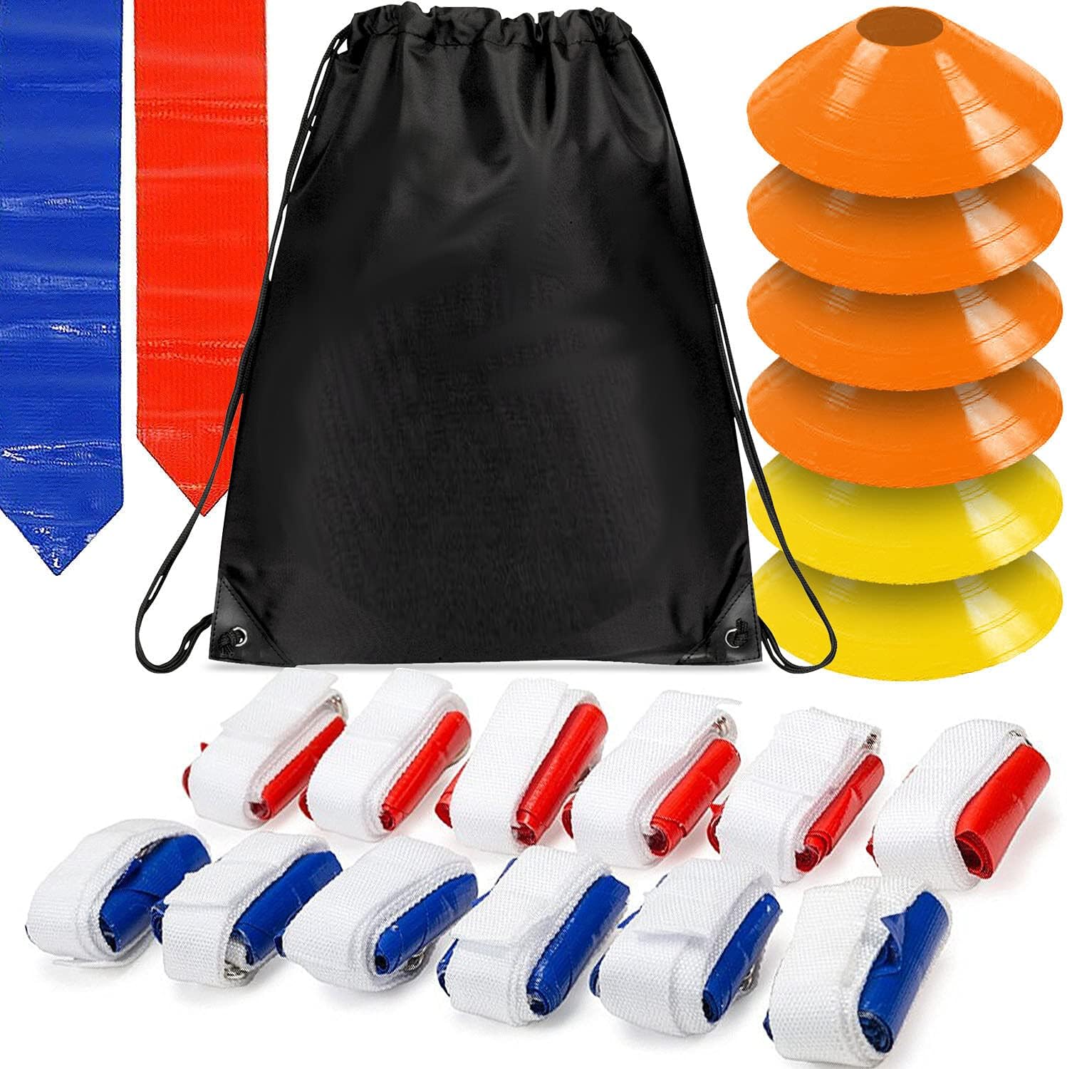 Merz67 LLC Flag Football Set w/ 6 Cones and Travel Bag for 6,12 or 24 Players (6 Player)