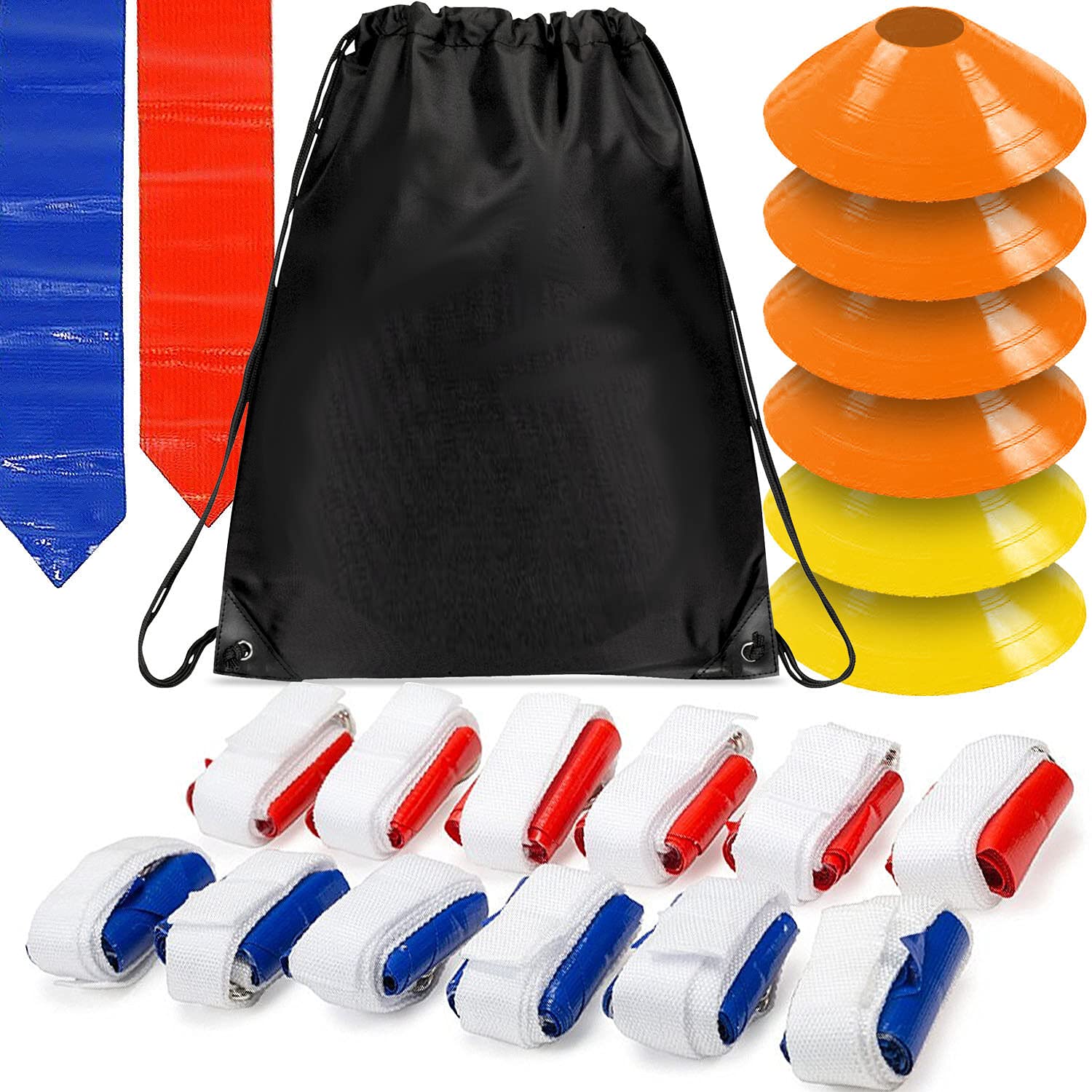 Merz67 LLC Flag Football Set w/ 6 Cones and Travel Bag for 6,12 or 24 Players (6 Player)