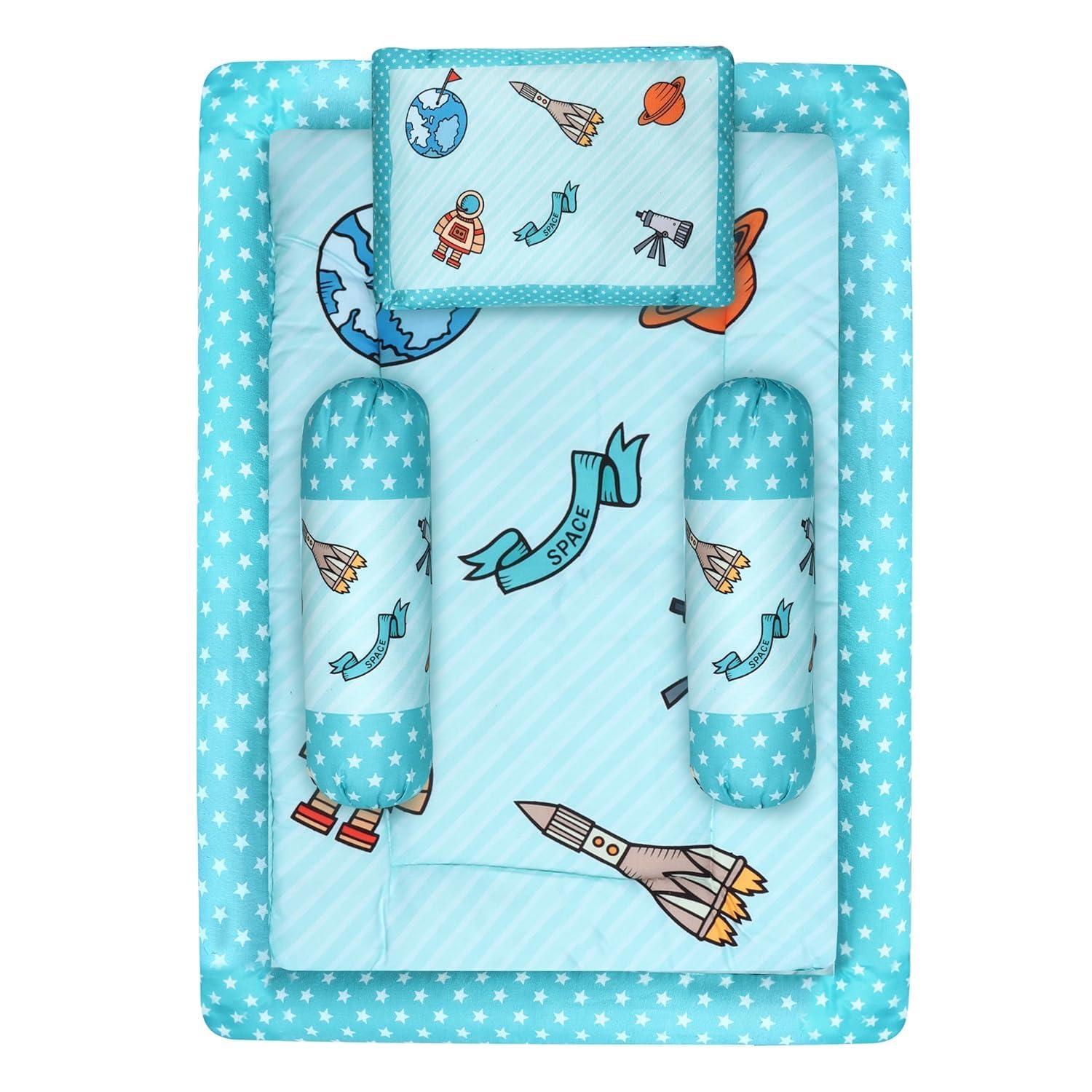 BETHAKJI KidsBed New Born Bedding Set with Pillow & Bolsters Cotton Bedding | Toddlers Bed | Gadda Set | Infants | Boys & Girls That Includes a Neck Pillow and Two Pillows (Blue)