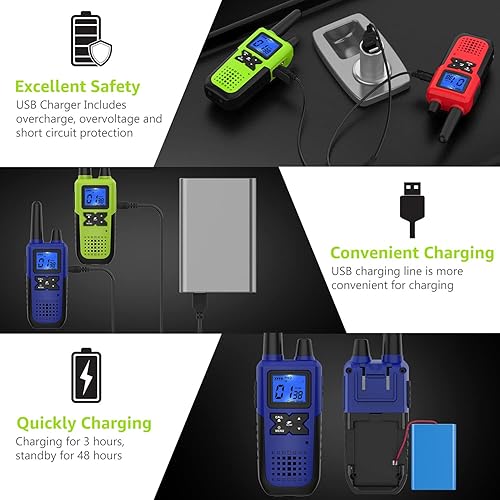 Miniatura 3 de 3 Walkie Talkies para adultos Walkie Talkies de largo alcance recargables, Walkie Talkies de larga distancia, paquete de 3 radios familiares de 2