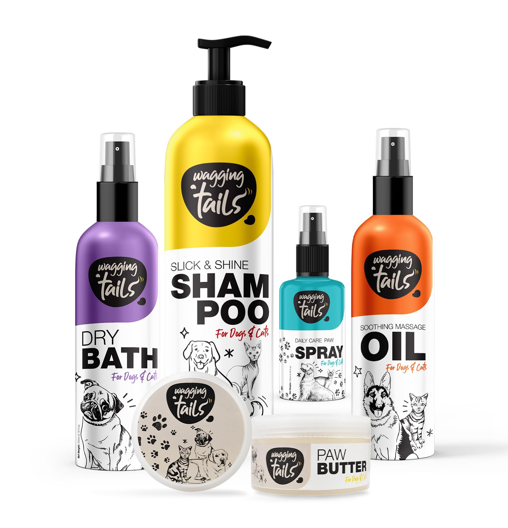Wagging Tails 5 in 1 Grooming Kit Combo for Pets | Dog Shampoo 400ml+Massage Oil 200ml+Dry Bath 200ml+Paw Butter 50g+Paw Spray 100ml | Made with Natural Ingredients | Head to Paw Gift Box (B0C9M4PKN5) Amazon Price History, Amazon Price Tracker
