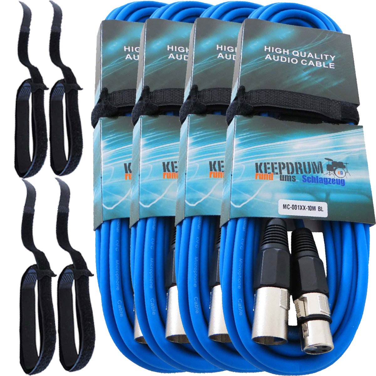 keepdrum MC-001XX BL Blau 10m XLR Female/XLR Male + Klett-Kabelbinder 4 Stück