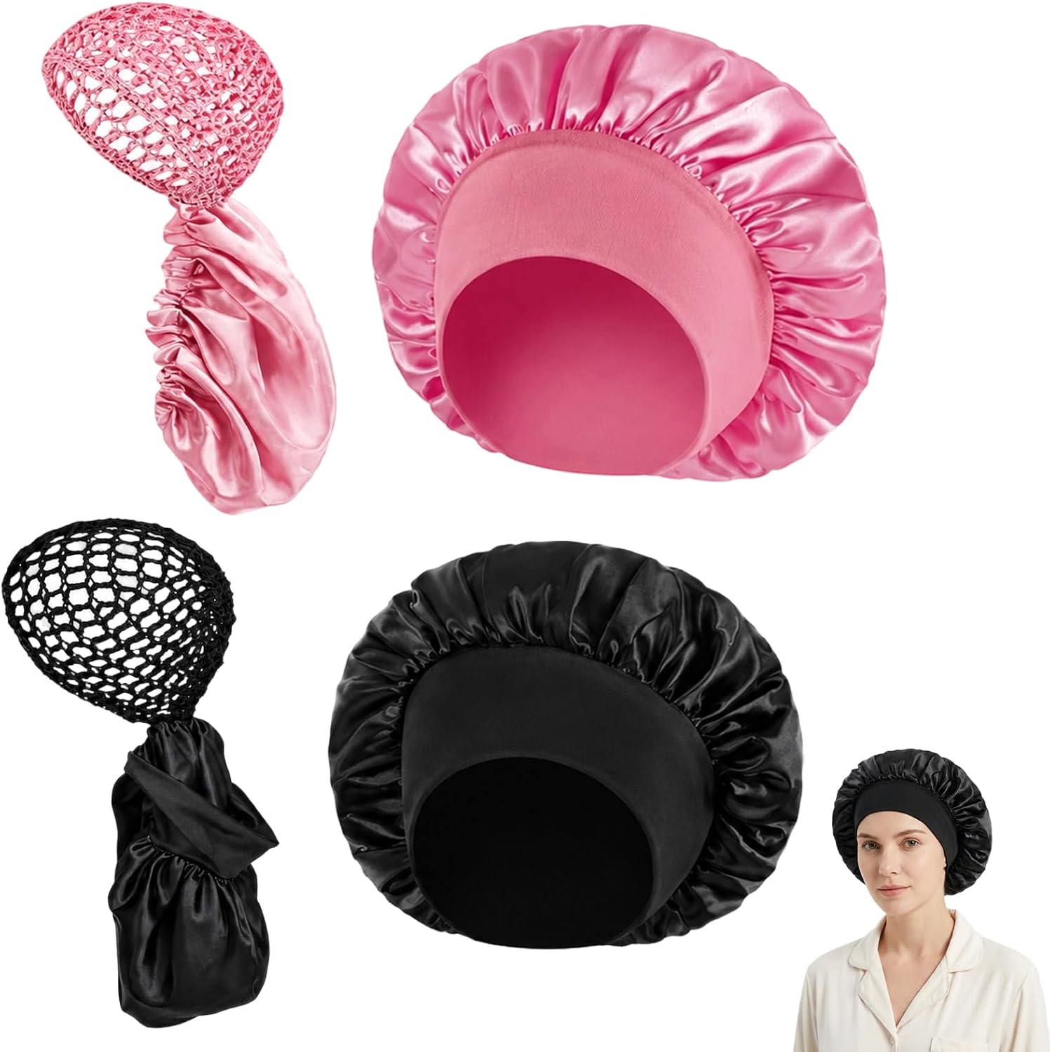 4PCS Hair Wrap for Sleep, Silk Press Wrap with Adjustable Design, Hair Nets for Sleeping Protect Curly Braided Hair, Wrap Cap Hair Net and Scarf for Daily Use and Travel