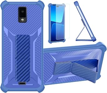 bojioderf Case Compatible for BLU View 3 B140DL Phone Case Cover [with Tempered Glass Screen Protector] Hybrid Case [Folding Support Magnetic] [Frosted Anti-Fingerprint] Blue
