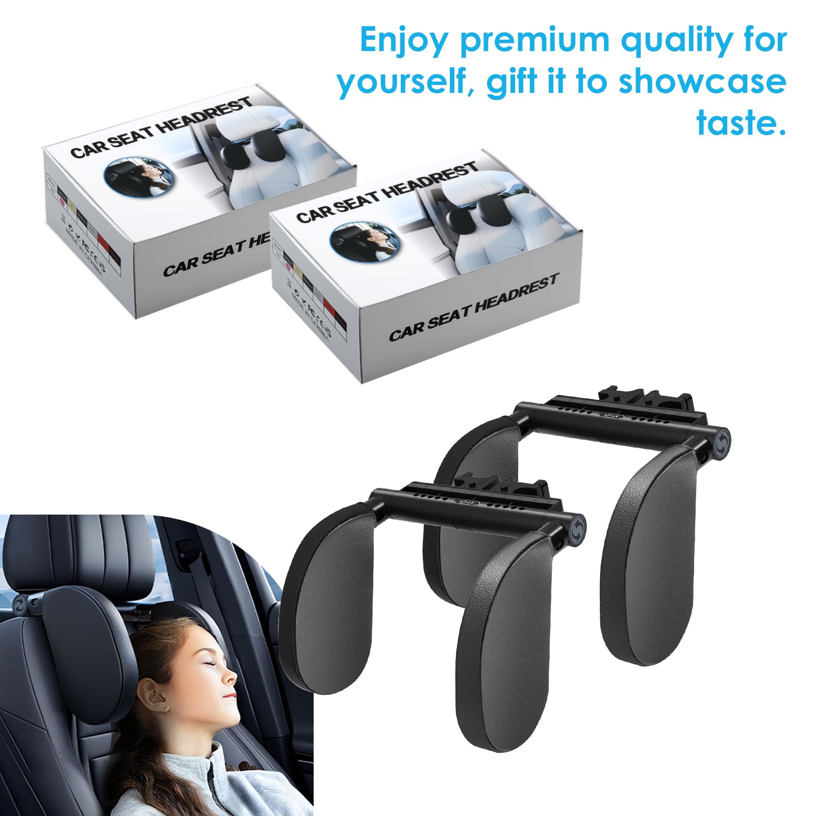 Poggiatesta Auto Bambini & Adulti | Cuscino da Viaggio Bambini per Dormire | Supporto Cervicale Auto in Memory Foam | Regolabile per Sedile Posteriore (Nuovo 2025) (Nero X 2)