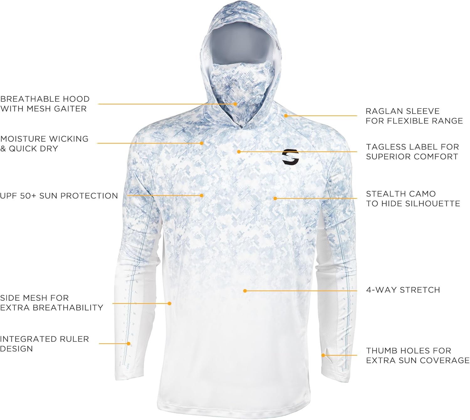 SYNKER Stealth All Weather Performance Fishing Camo Hoodie | UPF 50+ Long Sleeve Shirt for Men and Women, Camouflage (Black) - Image 3