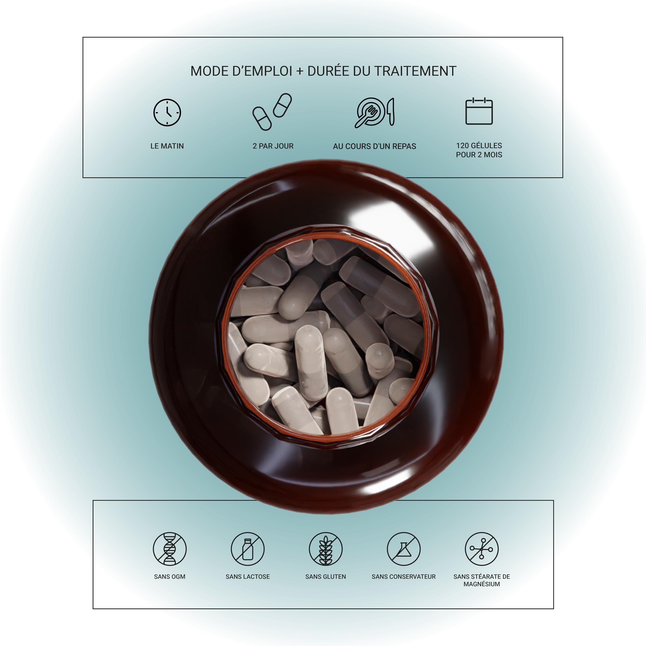 Nullure Formule Pousse Cheveux | Biotine + Kératine + Zinc + Fo Ti + Vitamine B2 + Bambou + Roquette | Complement Alimentaire | Biotine Cheveux Pousse Rapide - Sans Excipient |120 gélules (2 mois)