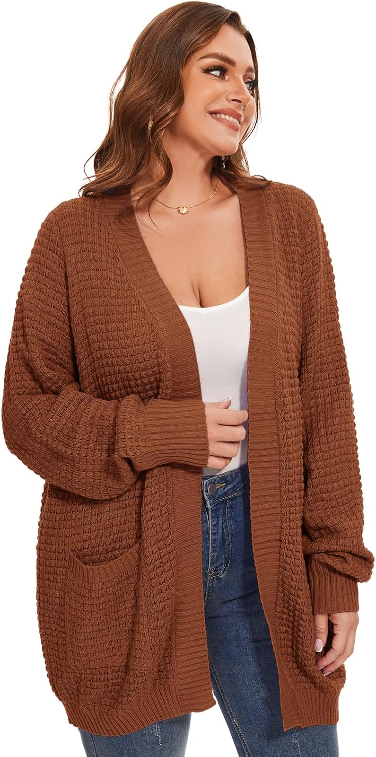 Cardigan Sweaters for Women Plus Size Waffle Knit Long Sleeve Womens Fall Open Front Sweaters Tops with Pockets - Image 4