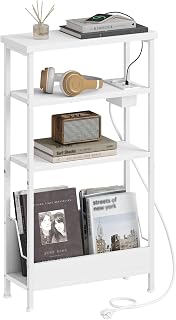 Hzuaneri Side Table, 4 Tier Side Table, Sofa with Newspaper Holder and Charging Socket, Suitable as Bedside Table for Living Room, Bedroom or Study, White ET40003WEU