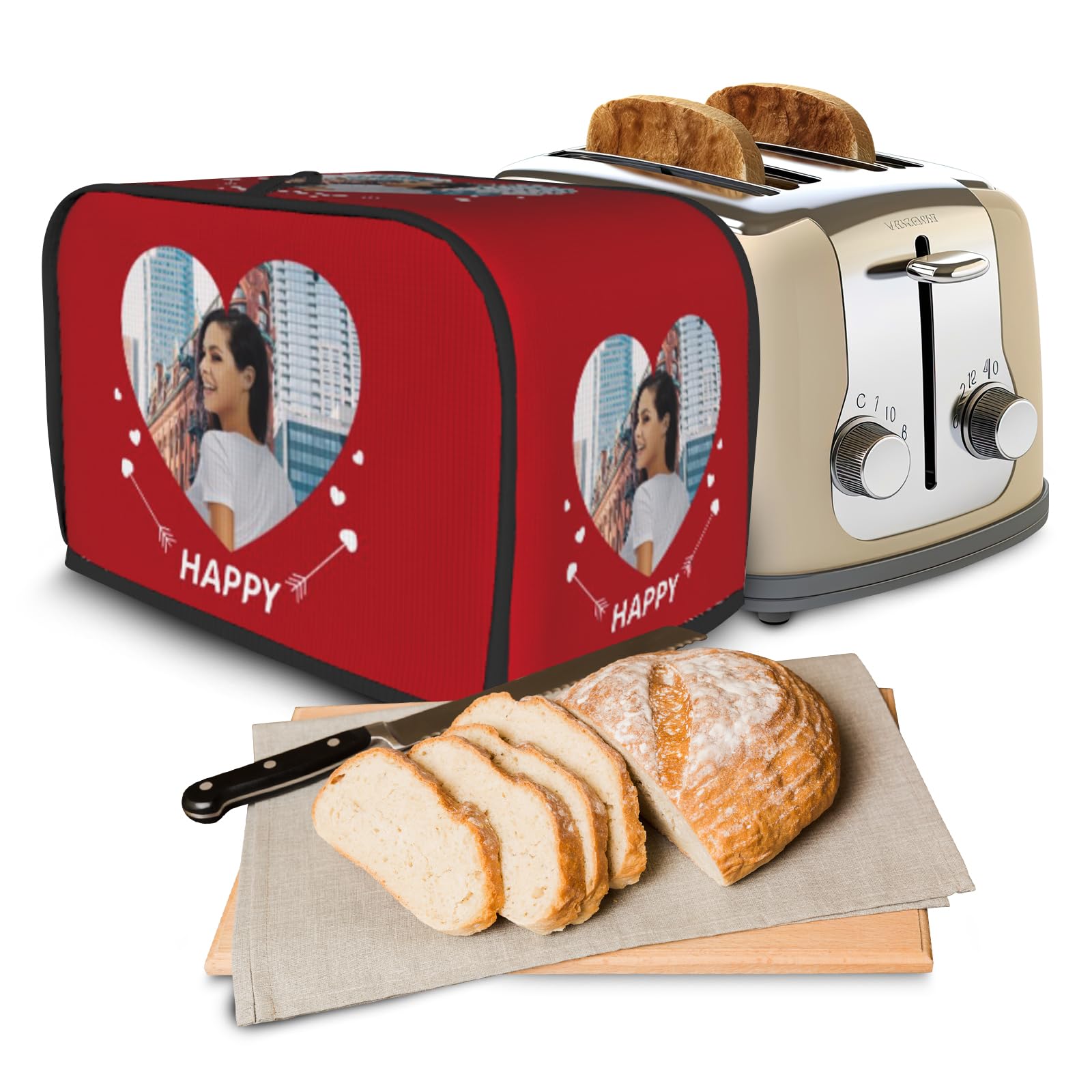 Toaster Cover,Custom Toaster Covers 2 Slice Wide Slot with Loop,Small Appliance Cover for Most Standard 2 Slice Toasters Machine Washable/Fingerprint Protection Kitchen Accessories (Heart Picture)