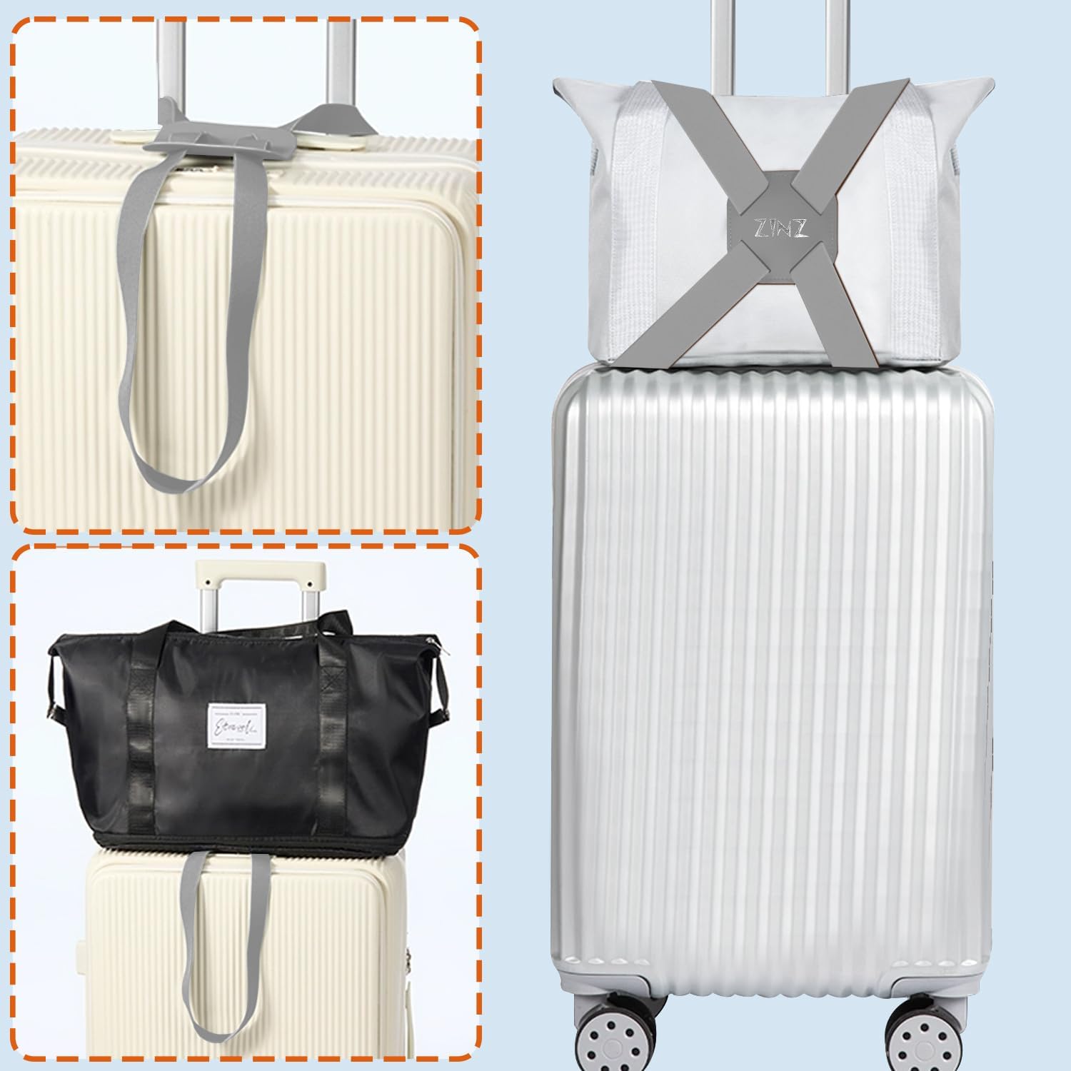 ZINZ High-Elastic Luggage Strap Adjustable Suitcase Belt,Gray