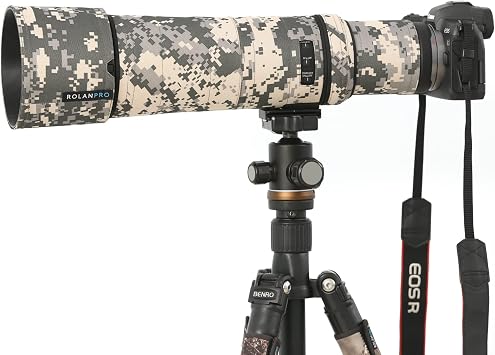 غطاء عدسة Rolanpro Camouflage لكاميرا Canon RF 800mm F11 هو غطاء حماية عدسة STM Raincover-#UCP رمادي مموه مقاوم للماء