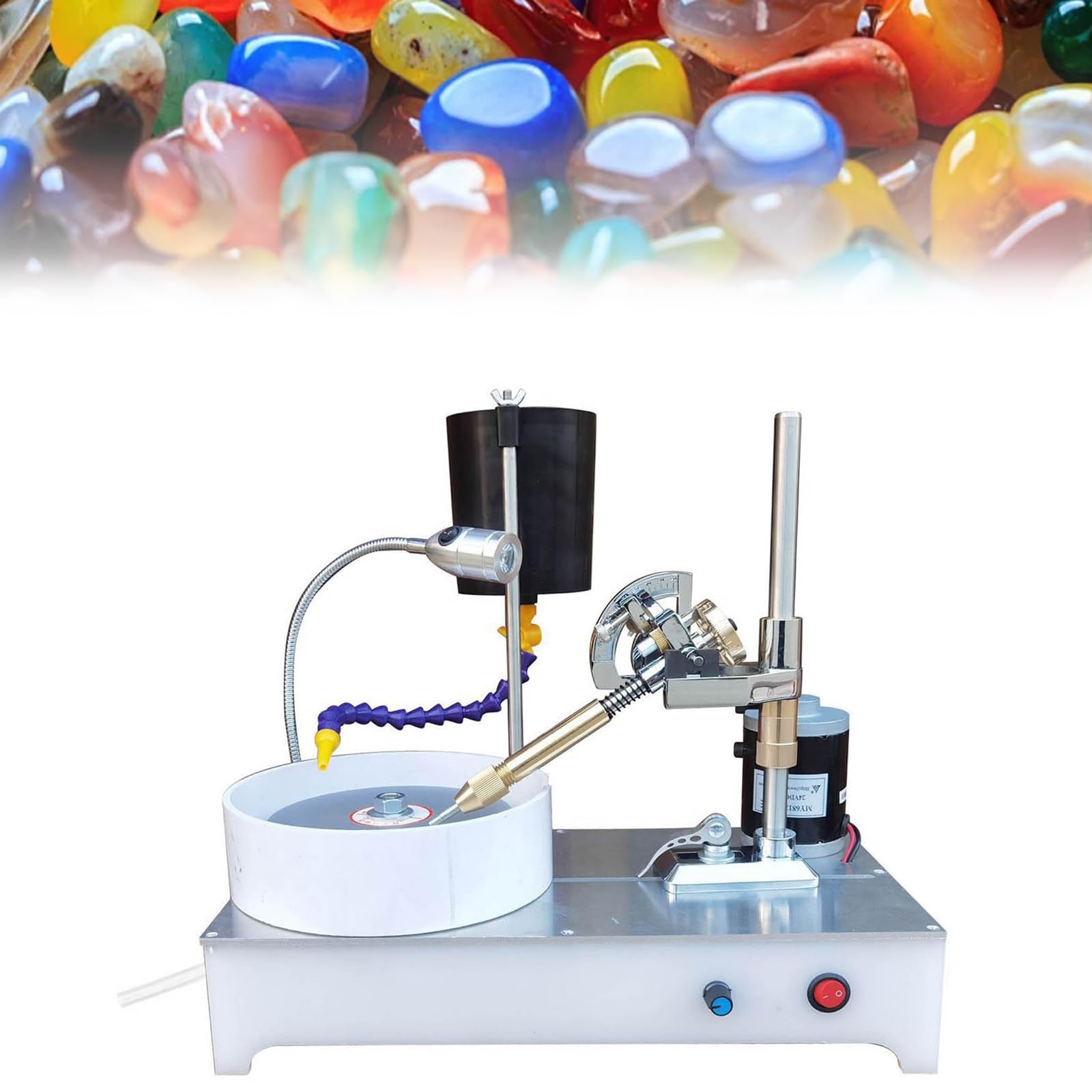 FHRKA 120W Gem Faceting Machine, Jade Grinding Polisher with 6" Disc, Adjustable Polishing Machine, for Jewel Crystal Rock