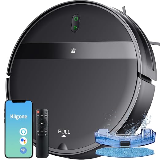 Kilgone Robot Vacuum and Mop Combo for Pet Hair & Homes - App/Voice Control, Tangle-Free Suction & Smart 3D Avoidance, Ultra-Slim & Quiet, Self-Charging for Hard Floors and Low-Pile Carpet