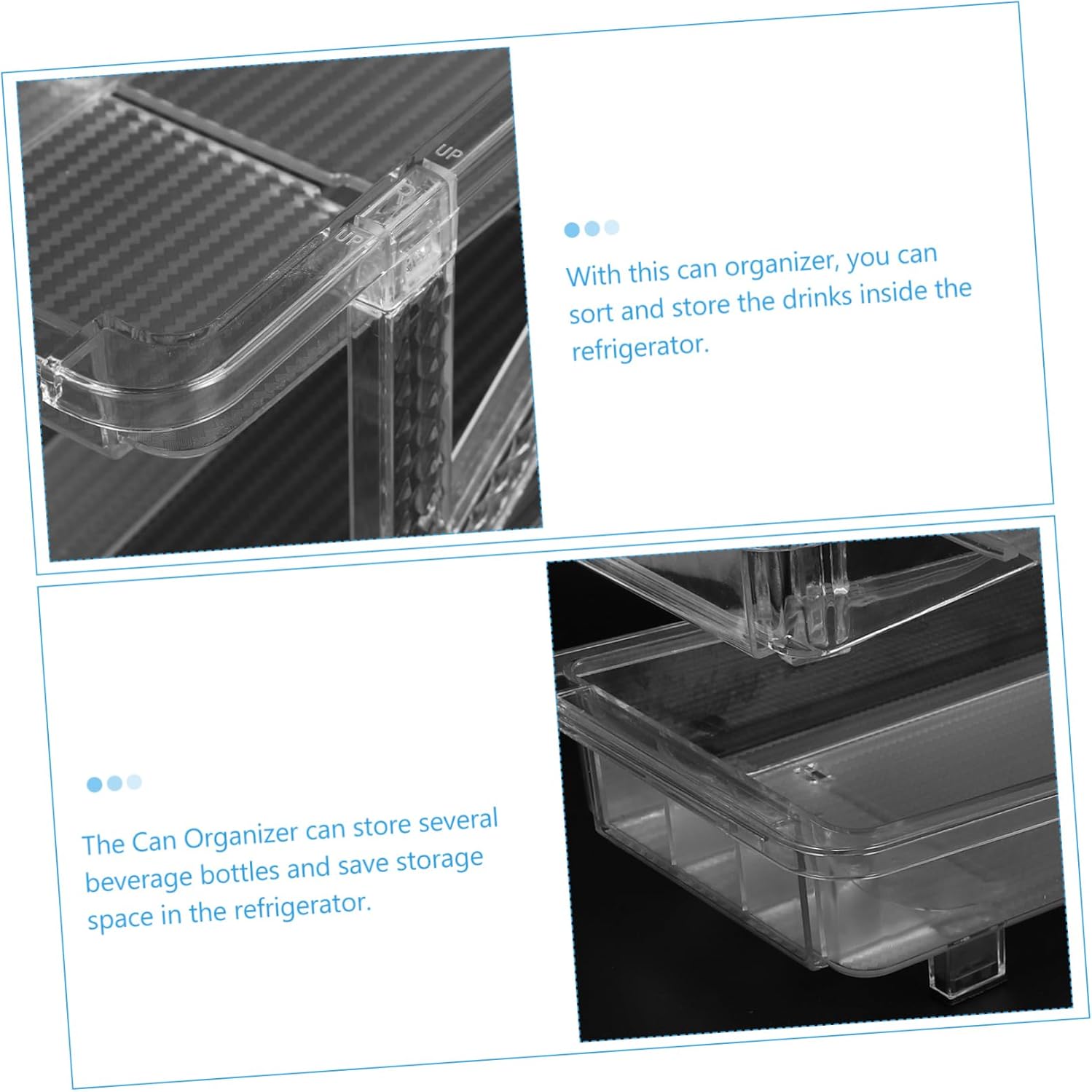PRETYZOOM Soda Can Dispenser Organizer for Refrigerator Beverage Storage Bin Rolling Mechanism Transparent Double Can Holder for Beer and Drinks for Kitchen and Pantry
