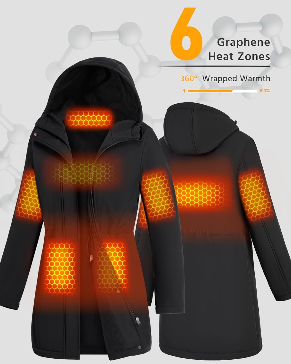 Wulcea Graphene Heated Softshell Jacket for Women 12V Fast Charge 18400mAh Large Capacity - Image 4