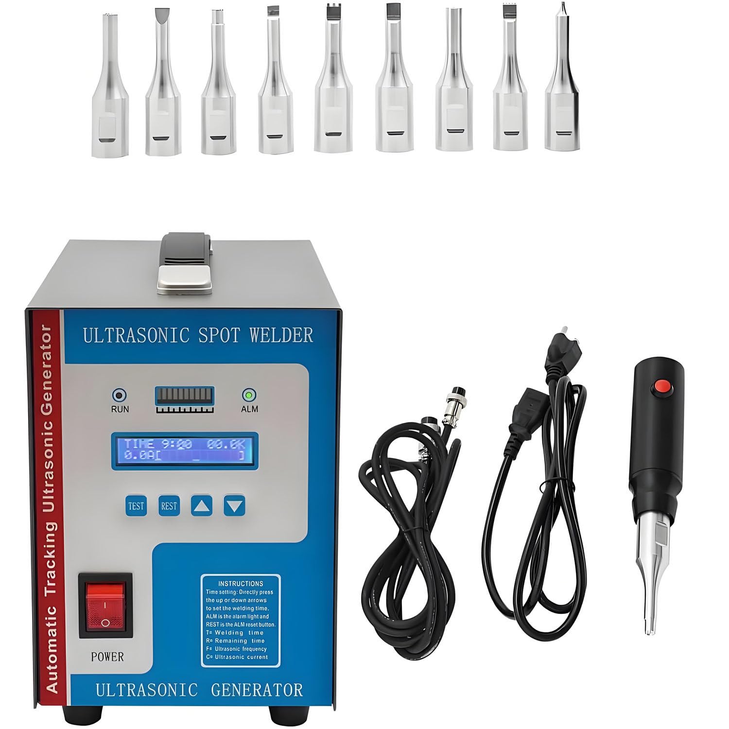 Saldatrice a Punti ultrasonica Portatile, saldatrice a ultrasuoni per plastica, con 10 Teste di Saldatura (0,08-0,47 Pollici), Display LCD, per ABS, PVC, PP, Tessuti plastici