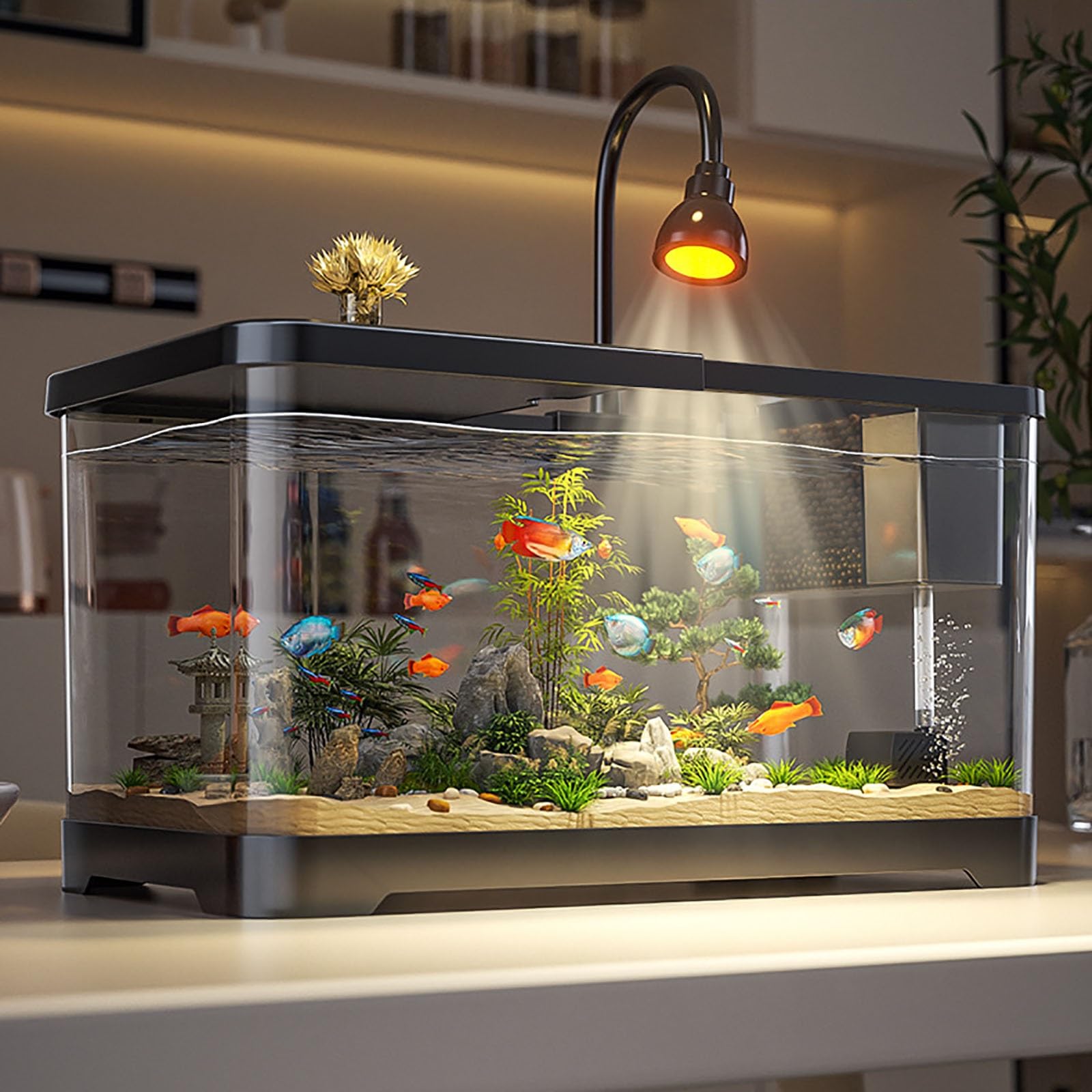 Starter Kit Acquario - Installazione completa con filtro e luci LED, ideale per principianti, acquario autopulente per una manutenzione senza sforzo
