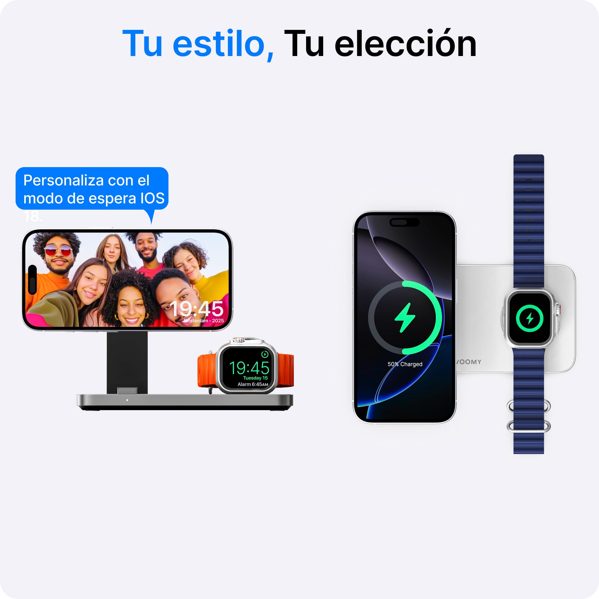 Voomy Carga inalámbrica 3 en 1 MagSafe – Estación de Carga para iPhone, Apple Watch y AirPods – 15W, diseño Plegable, con USB-C y Adaptador – Compatible con MagSafe y Qi