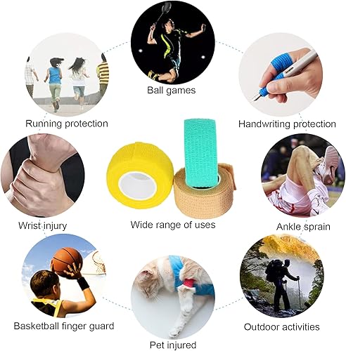 Miniatura 7 de FEILIBAY Paquete de 15 cintas cohesivas de 1 pulgada x 5 yardas de cinta veterinaria autoadhesiva para mascotas, vendaje elástico autoadhesivo para