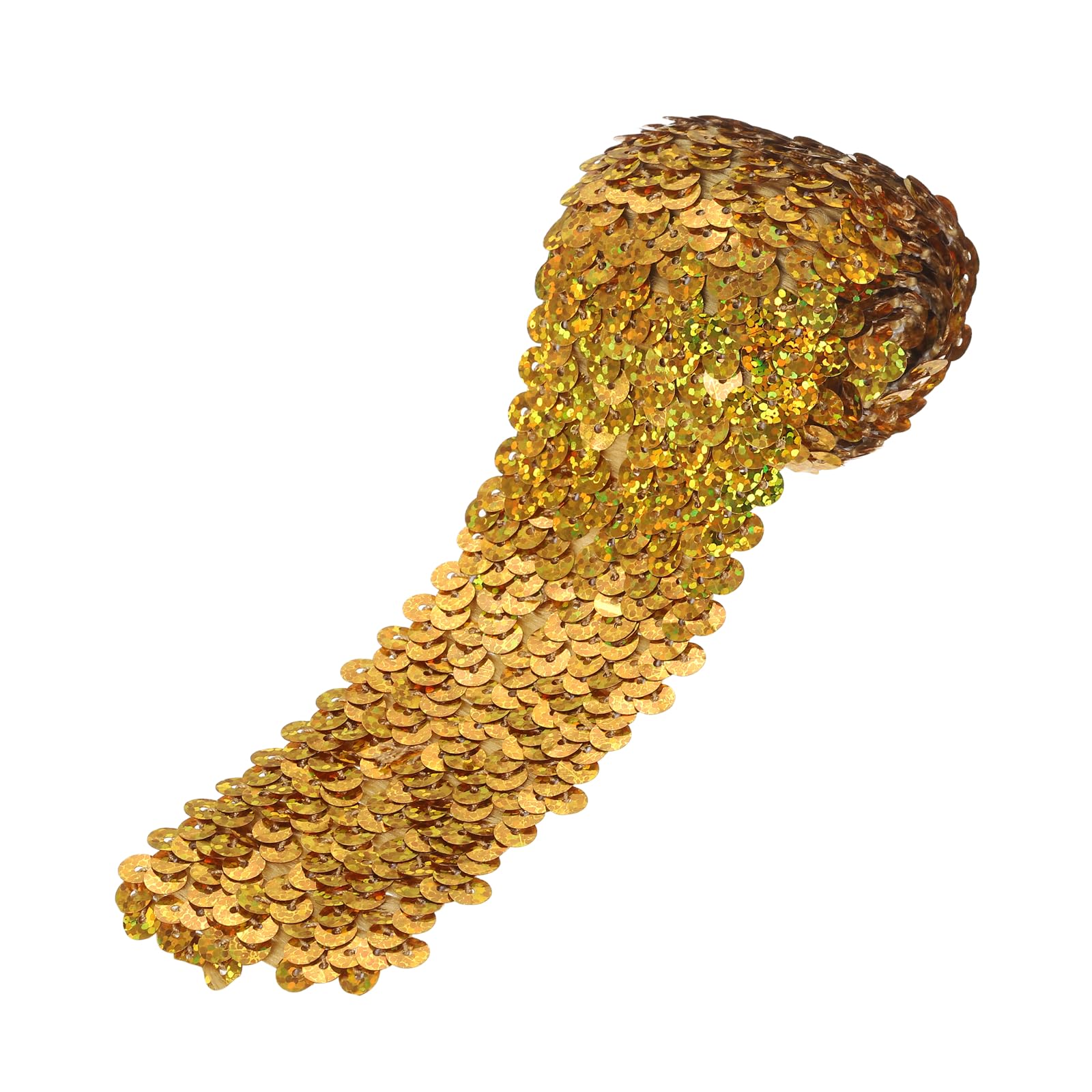 sourcing map 1 Yards 2 Inch Elastic Sequins Trim 5 Row Flat Sequin Strip Paillette Sequins Fabric Ribbon for Crafts DIY Sequin Fringe Sewing Laser Gold