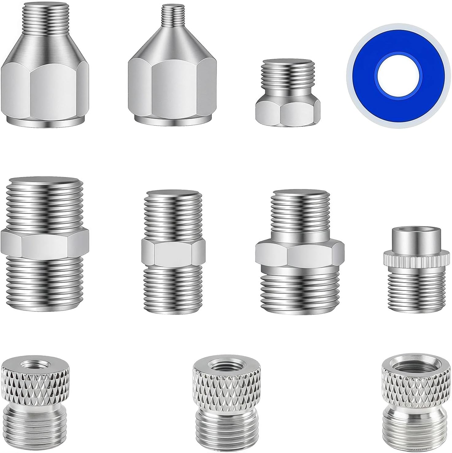 11 Pcs Airbrush Adapter Set - 10 Metal Fitting Connectors & Sealing Tape, Includes 1/8'' Conversion Kit Compatible with Badger, Paasche, Aztec Airbrushes to Standard Compressor Hose