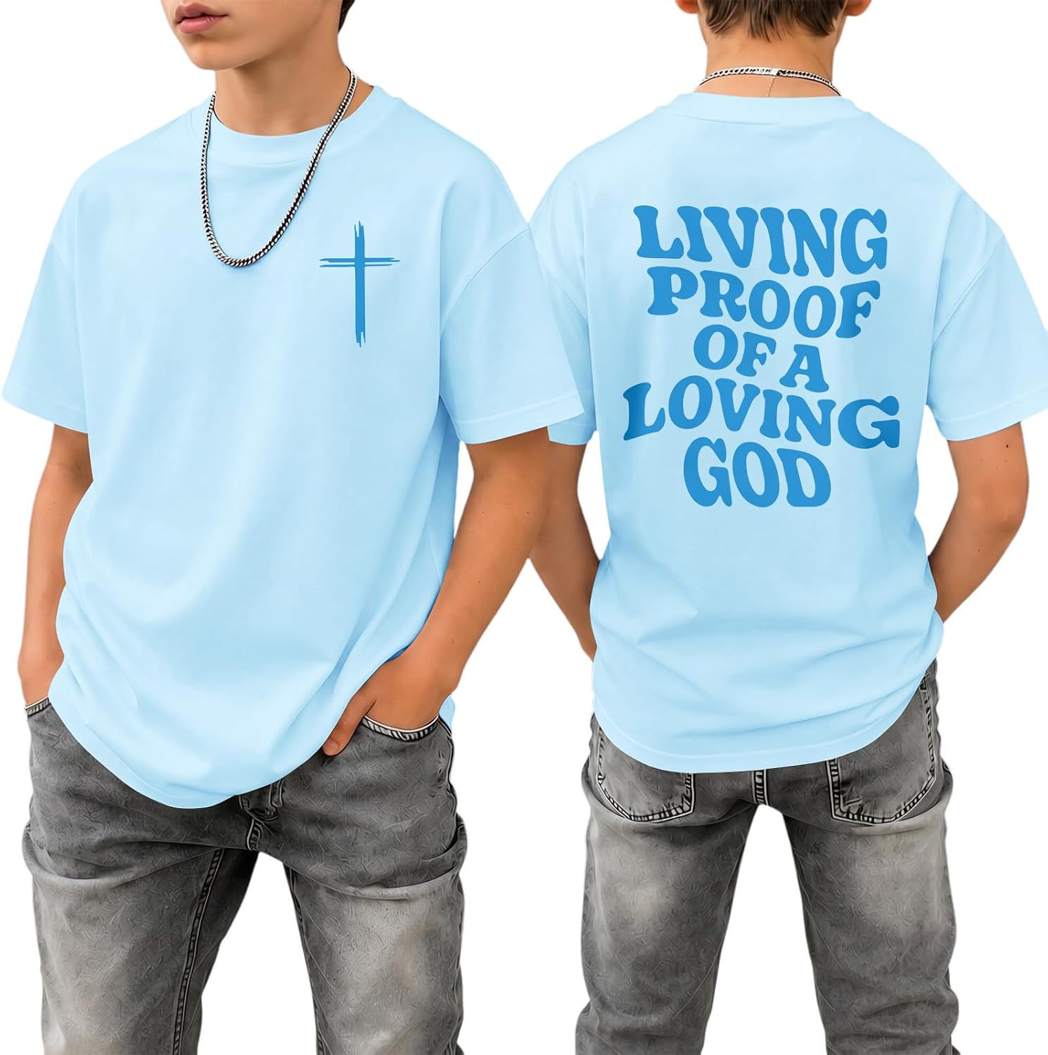 KEEVICI Boys Christian Graphic Tees Cross Jesus God Religious Shirts for Kids Faith Bible Verse Cotton Inspirational T Shirt