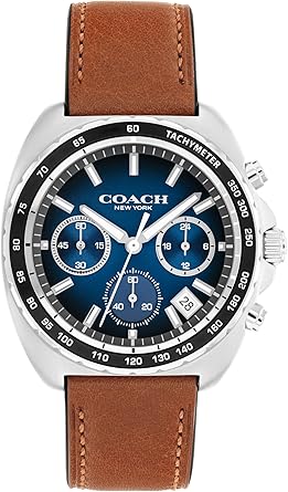 Coach Charter Mens Chronograph Quartz Watch 39 mm Stainless Steel Case Calfskin Strap Essential Accessory, Gift for Him