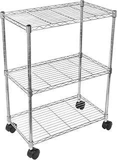 Simple Deluxe Heavy Duty 3-Shelf Shelving with Wheels, Adjustable Storage Units, Steel Organizer Wire Rack, Chrome