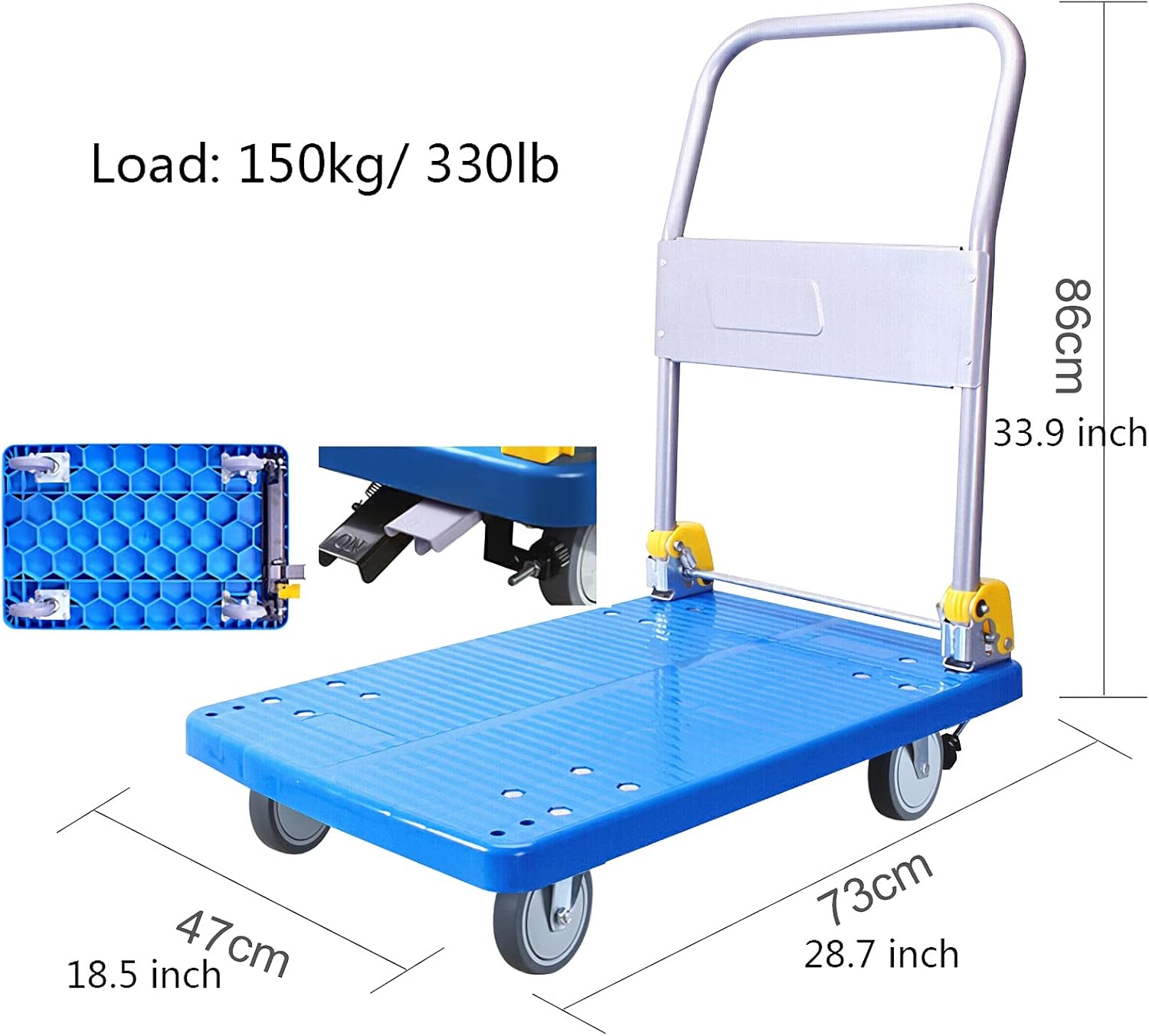 平台車 プラットフォームトラックの折り畳み式プッシュカートの厚いプラスチックデッキの金属製のハンドルと静かな車輪360度の屋内屋外のための360度の移動 カートを押す 驚きの価格