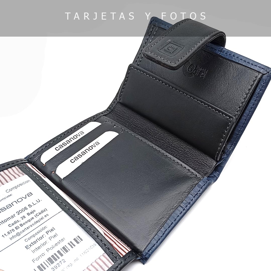 Cartera de Mujer en Piel Pequeña - Hecho a Mano - RFID - 39272 Azul