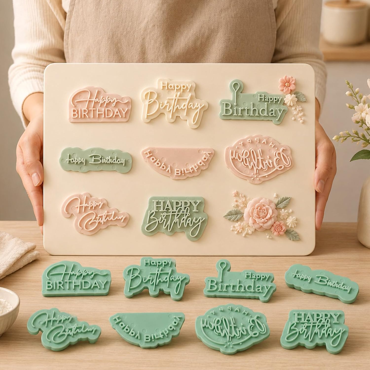 8PCS Cake Stencils Happy Birthday Letter for Cookie Decorating DIY