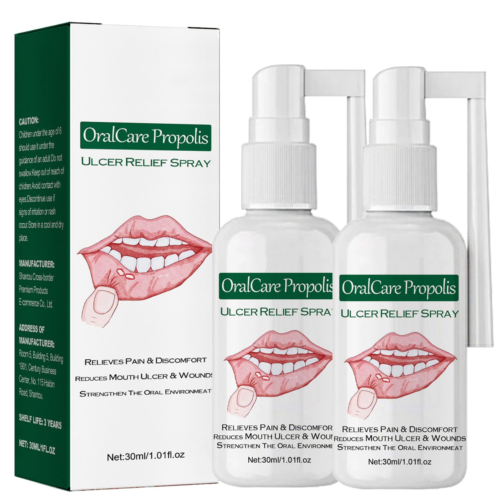 Mouth Ulcer Treatment Spray, 30ml Mouth Ulcer Spray, OralCare Propolis Ulcer Relief Spray for Wound Protection & Relief, Canker Sore Treatment, Herbal Mouth Spray, Breath Spray for Bad Breath (2Pcs)