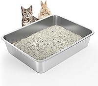 Wenbokmin Stainless Steel Cat Litter Box - Rust-Proof, Odor-Free, Easy Clean - 17.7" x 13.5" x 4" Silver for Cats & Small Pets