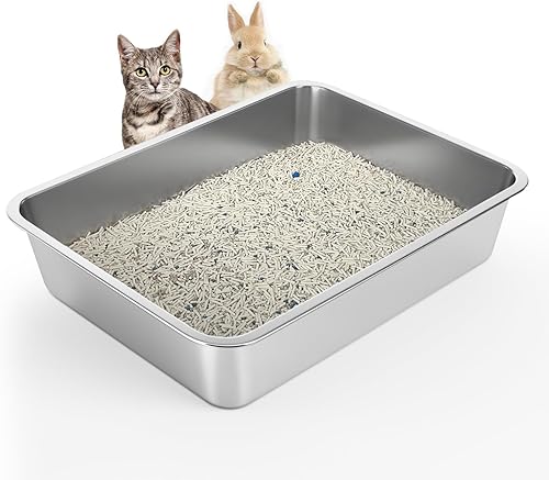 Caja de arena de acero inoxidable para gatos, caja de arena grande para gatos grandes, fácil de limpiar, nunca absorbe olores, manchas u óxido,
