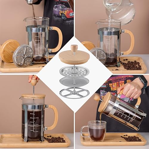 Miniatura 6 de Sivaphe Cafeteratetera de prensa francesa de 34 onzas con tapa de bambú y mano de acero inoxidable de alto vidrio de borosilicato de 33.8 fl oz
