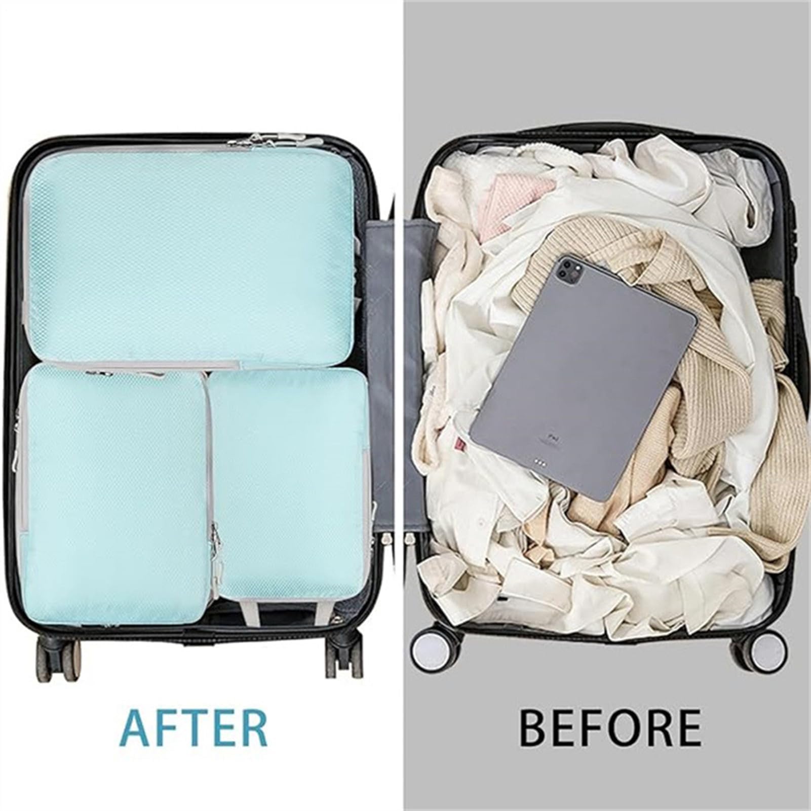Cubos de compresión para Ahorrar Espacio Viajes | 4 Unidades Bolsas vacío Reutilizables Maletas, vuelos, Equipaje y Camping