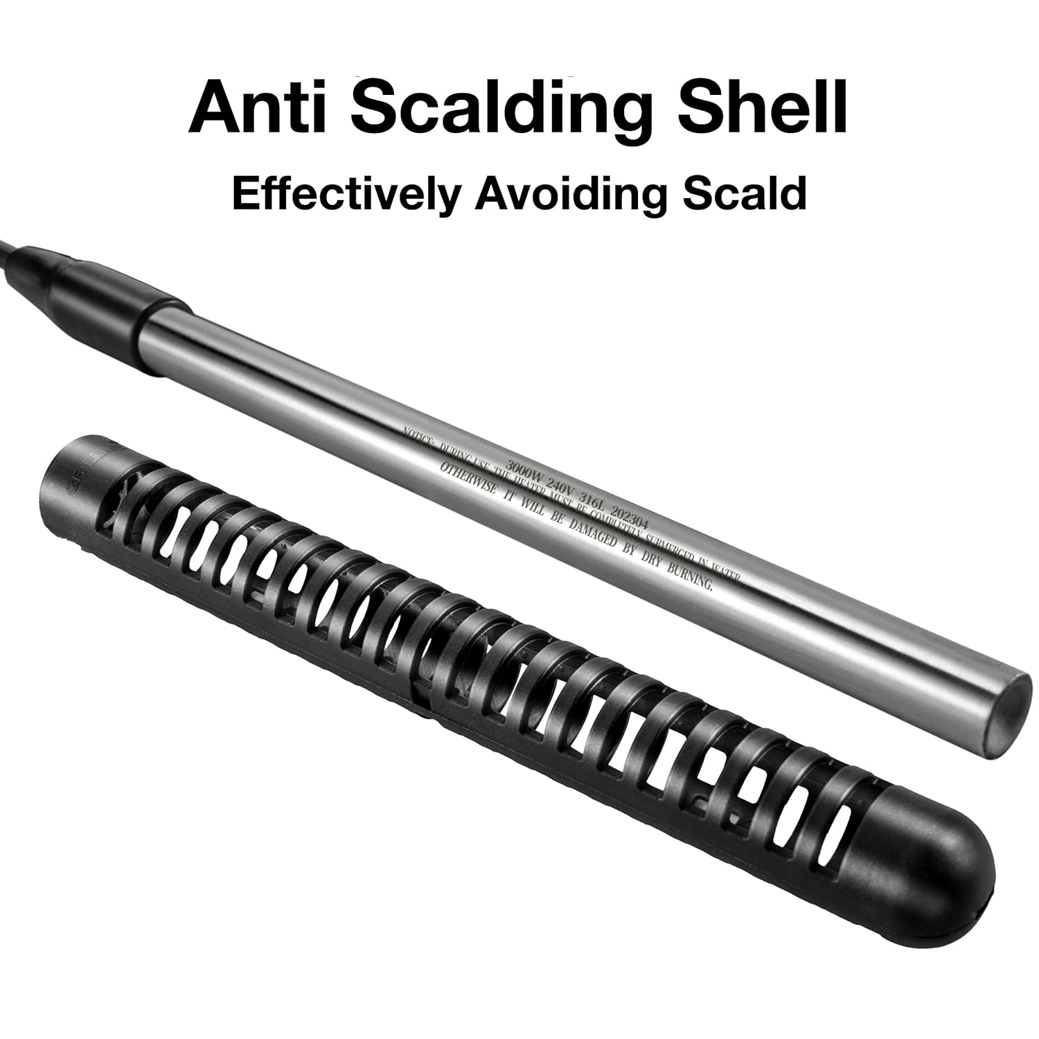 GRILLME 240V 3000W Immersion Bathtub and Swimming Pool Water Heater,Fully Submersible Portable Electric Heater,30 Galons Bathtub Heater,200 Galons Swimming Pool Heater,NEMA 6-15P Plug,100% Waterproof